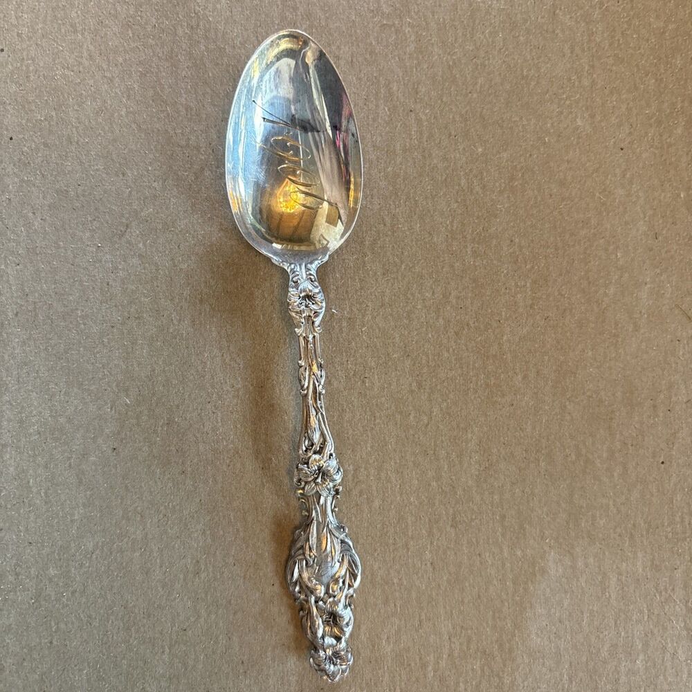 Whiting Vintage Sterling Silver White Lily Demi-Tasse Spoon Etched 1906 “R” Mono